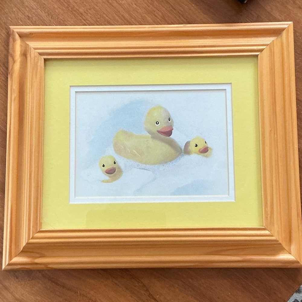 Double Matted Yellow Rubber Duckling Framed Art 13 x 11